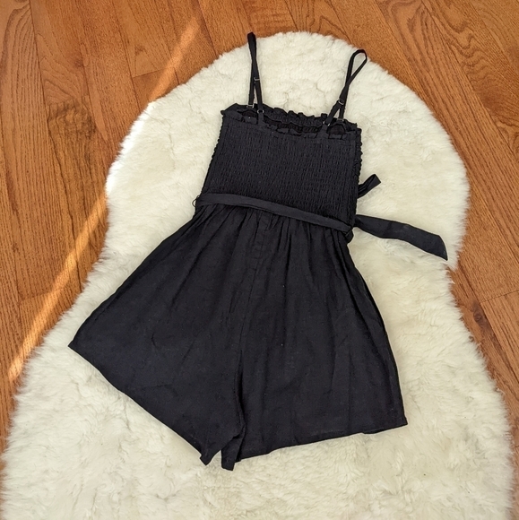 abercrombie & FITCH black linen blend smocked romper xxs - Picture 12 of 13